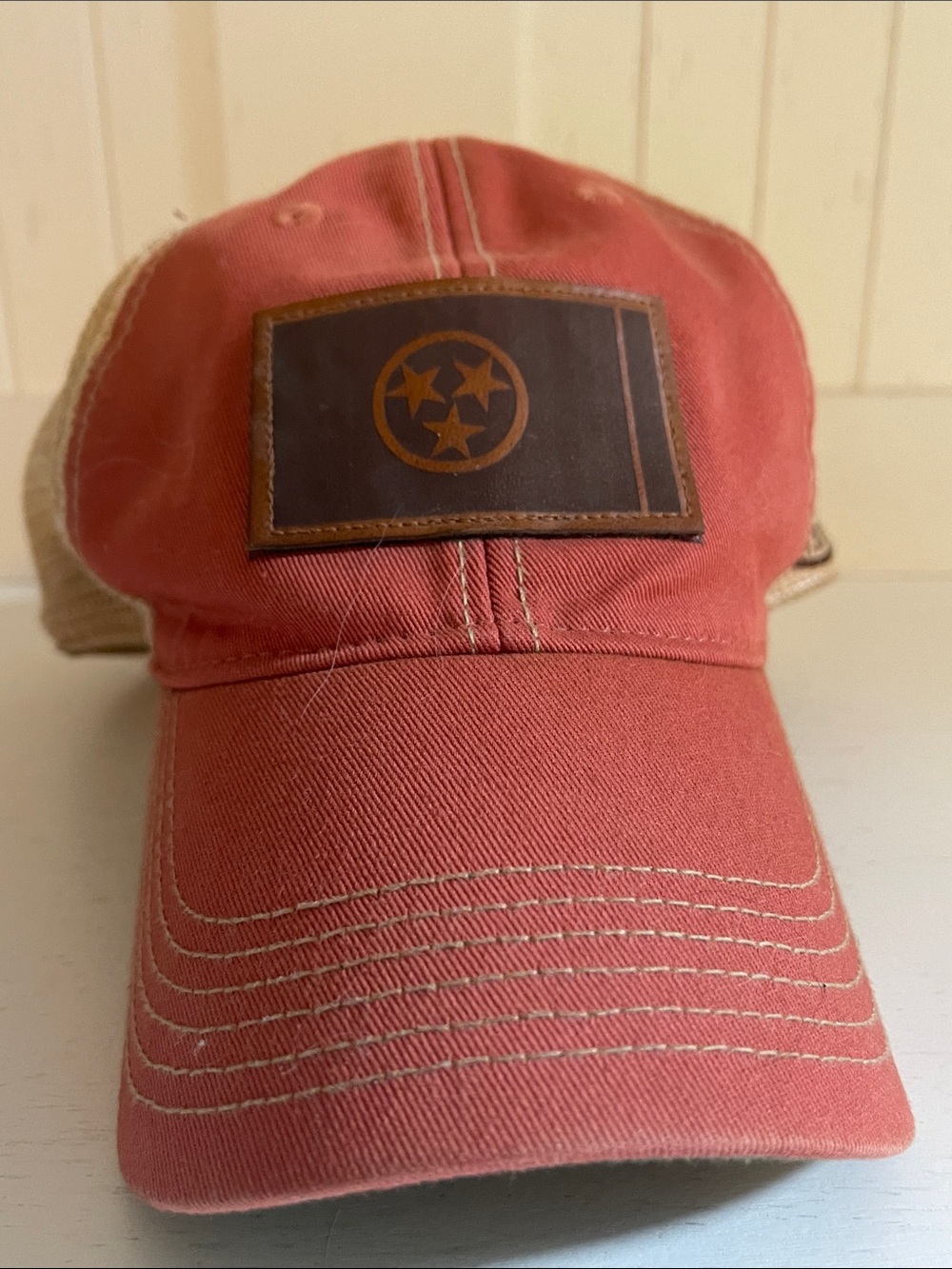 Legacy Red Mesh-Back Baseball Cap with Leather Patch